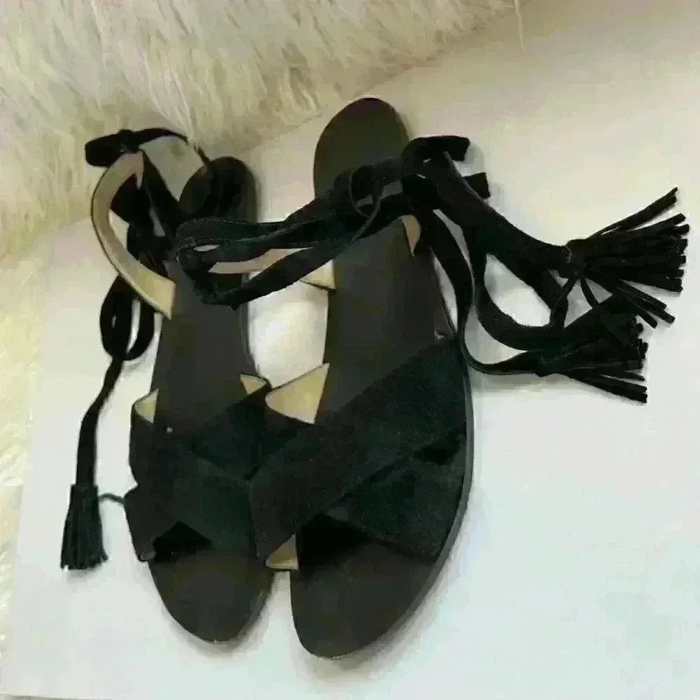 J.Crew Lux Lace-up Casual Suede Sandal, Black - Picture 5 of 6